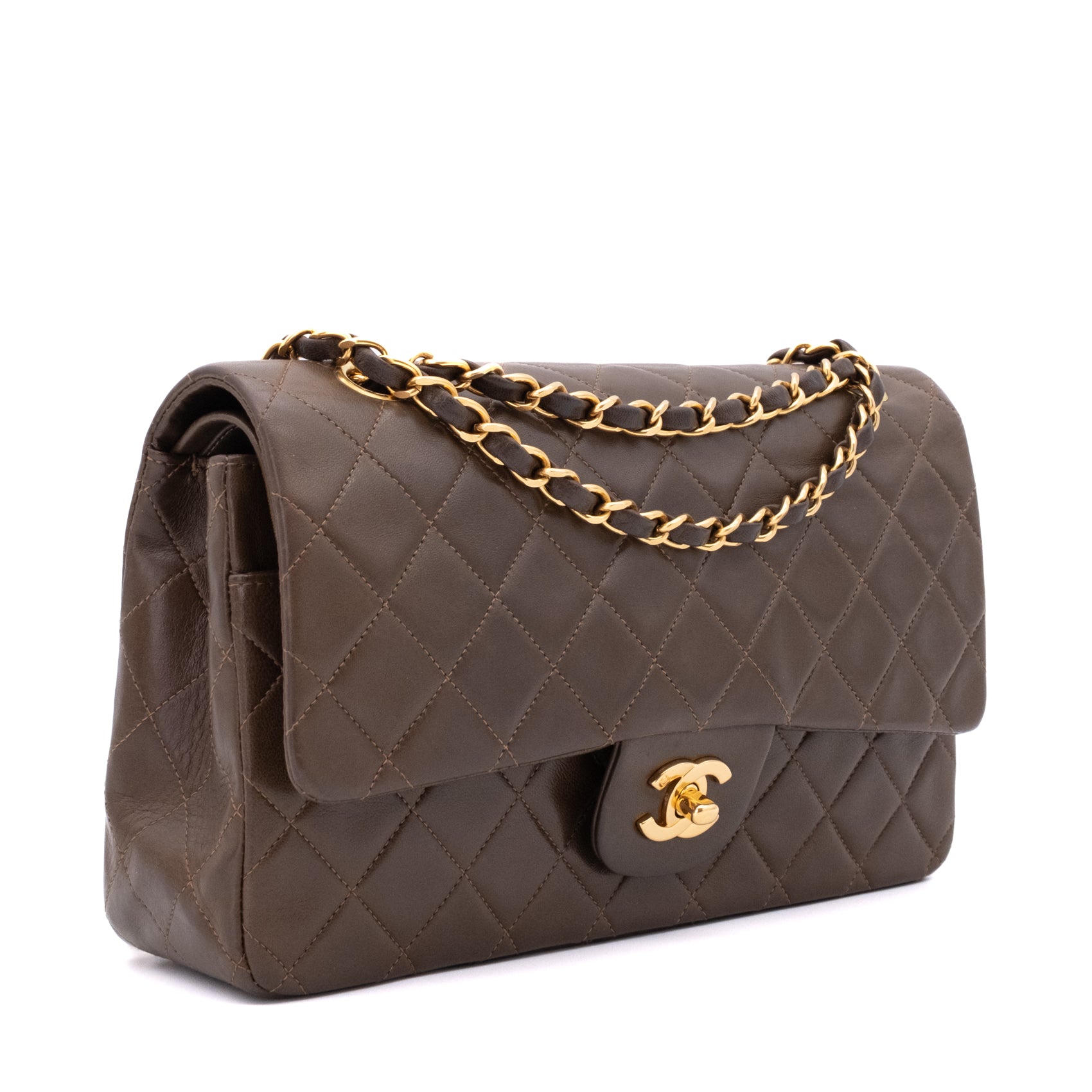 Chanel Classic Double Flap Medium Lammleder Khaki Braun GHW 24k