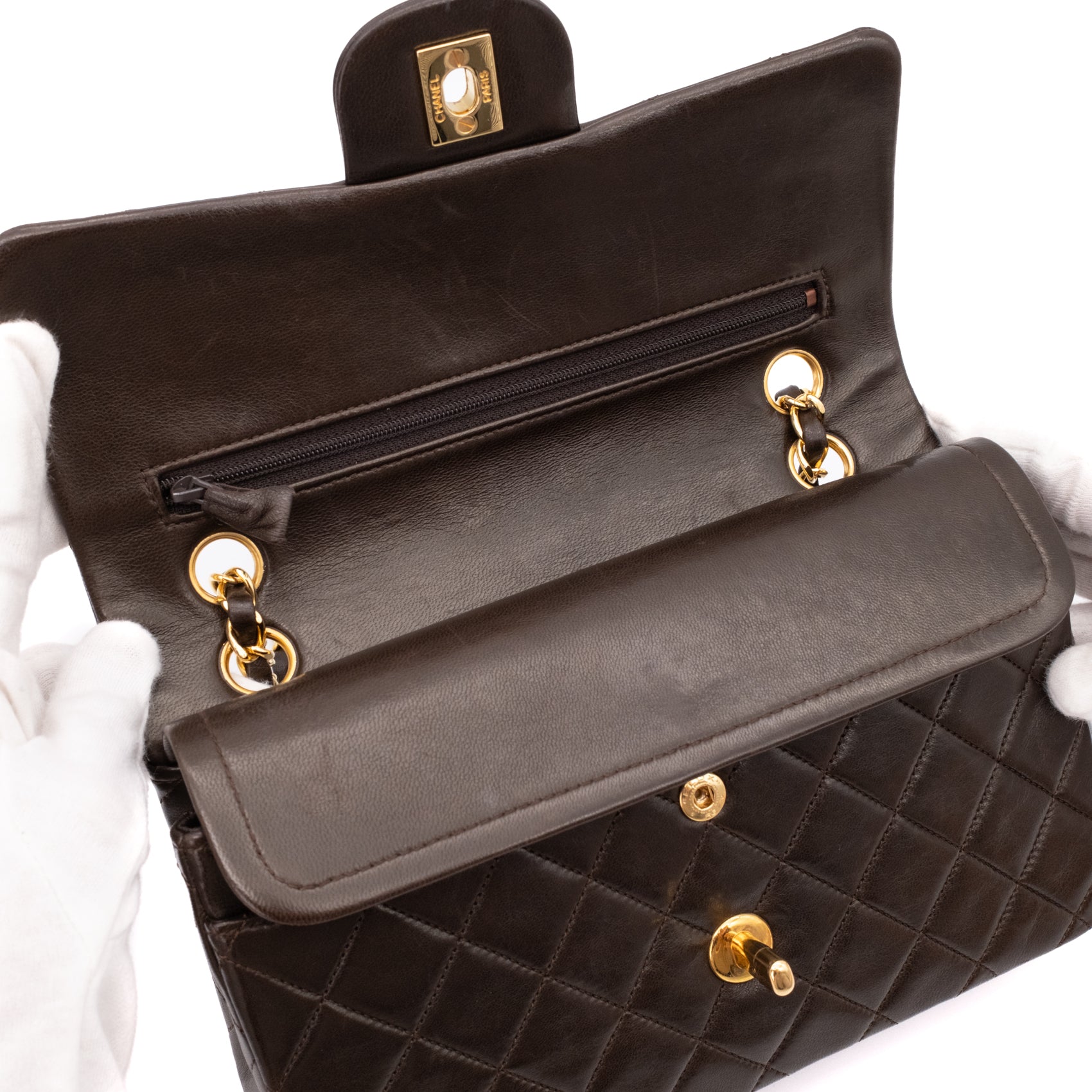 Chanel Classic Double Flap Bag Small Lammleder Braun GHW 24k