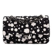 Chanel Classic Double Flap Medium Chevron Tweed Paint Splatter Black White