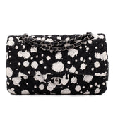 Chanel Classic Double Flap Medium Chevron Tweed Paint Splatter Black White