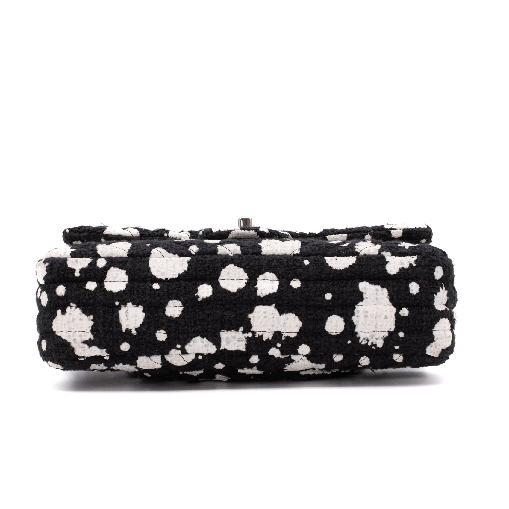 Chanel Classic Double Flap Medium Chevron Tweed Paint Splatter Black White