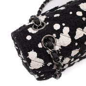 Chanel Classic Double Flap Medium Chevron Tweed Paint Splatter Black White