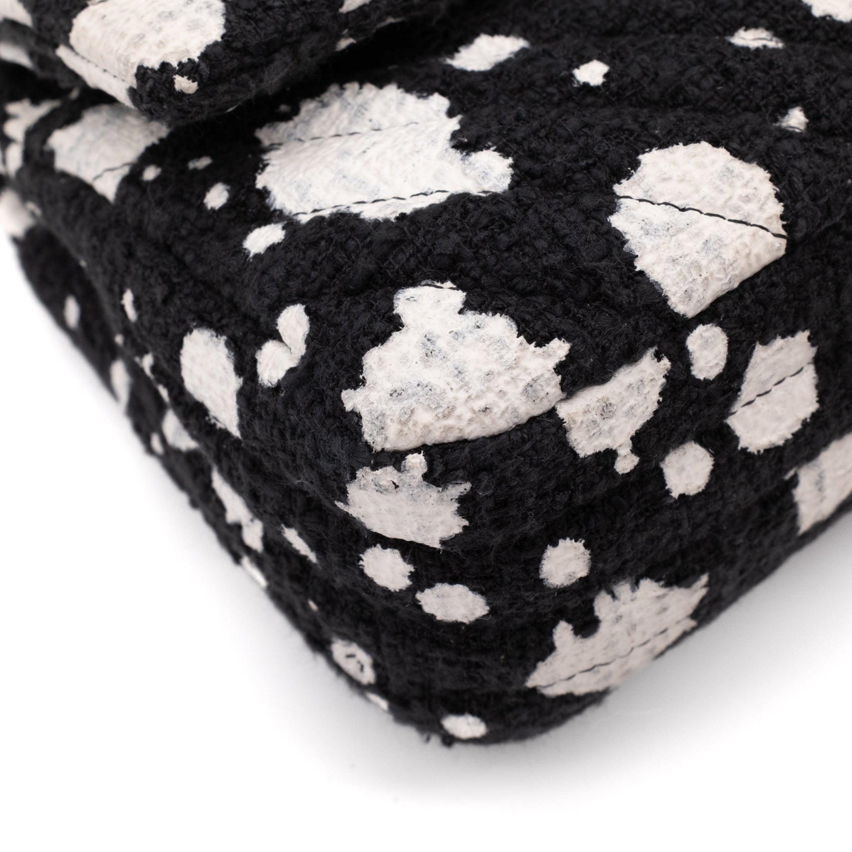 Chanel Classic Double Flap Medium Chevron Tweed Paint Splatter Black White