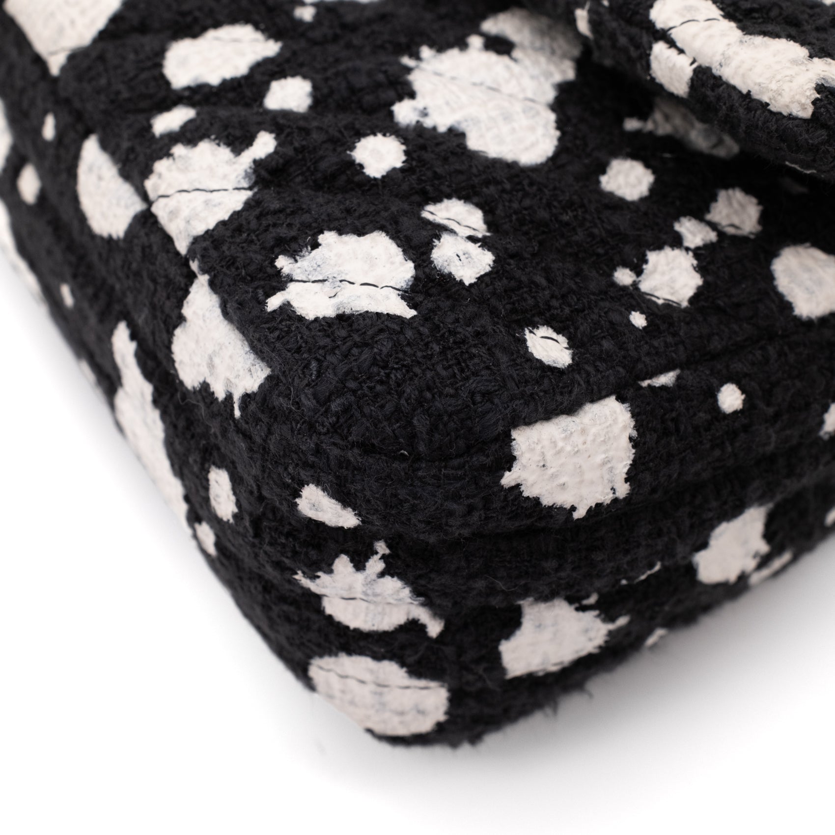Chanel Classic Double Flap Medium Chevron Tweed Paint Splatter Black White