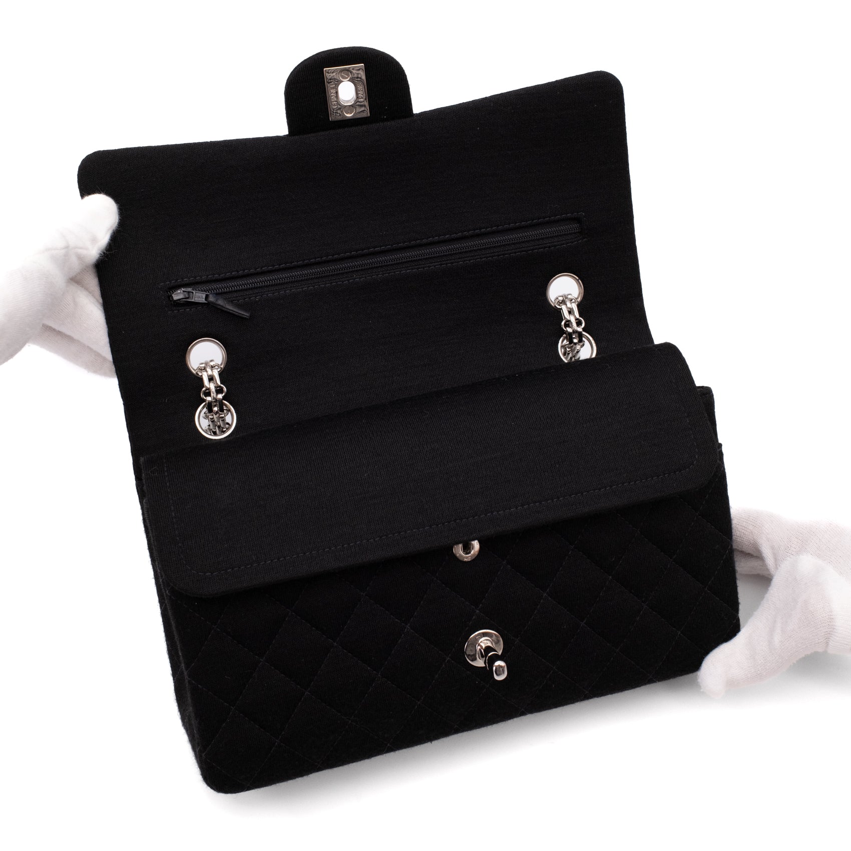 Chanel Classic Double Flap Medium Jersey Schwarz Mademoiselle PHW