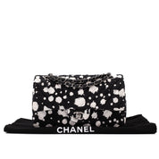 Chanel Classic Double Flap Medium Chevron Tweed Paint Splatter Black White