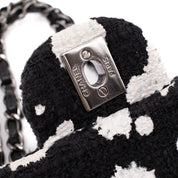 Chanel Classic Double Flap Medium Chevron Tweed Paint Splatter Black White
