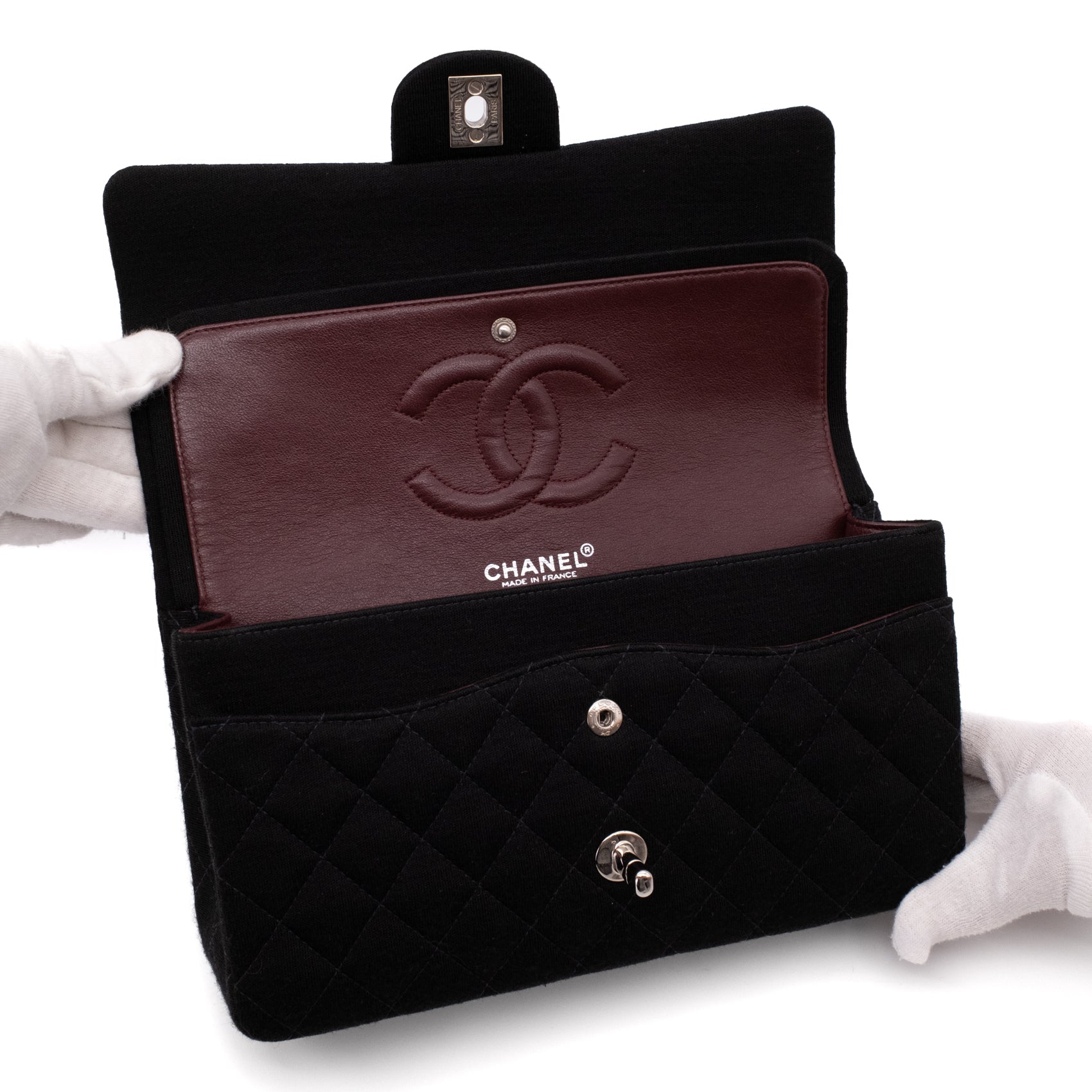 Chanel Classic Double Flap Medium Jersey Schwarz Mademoiselle PHW