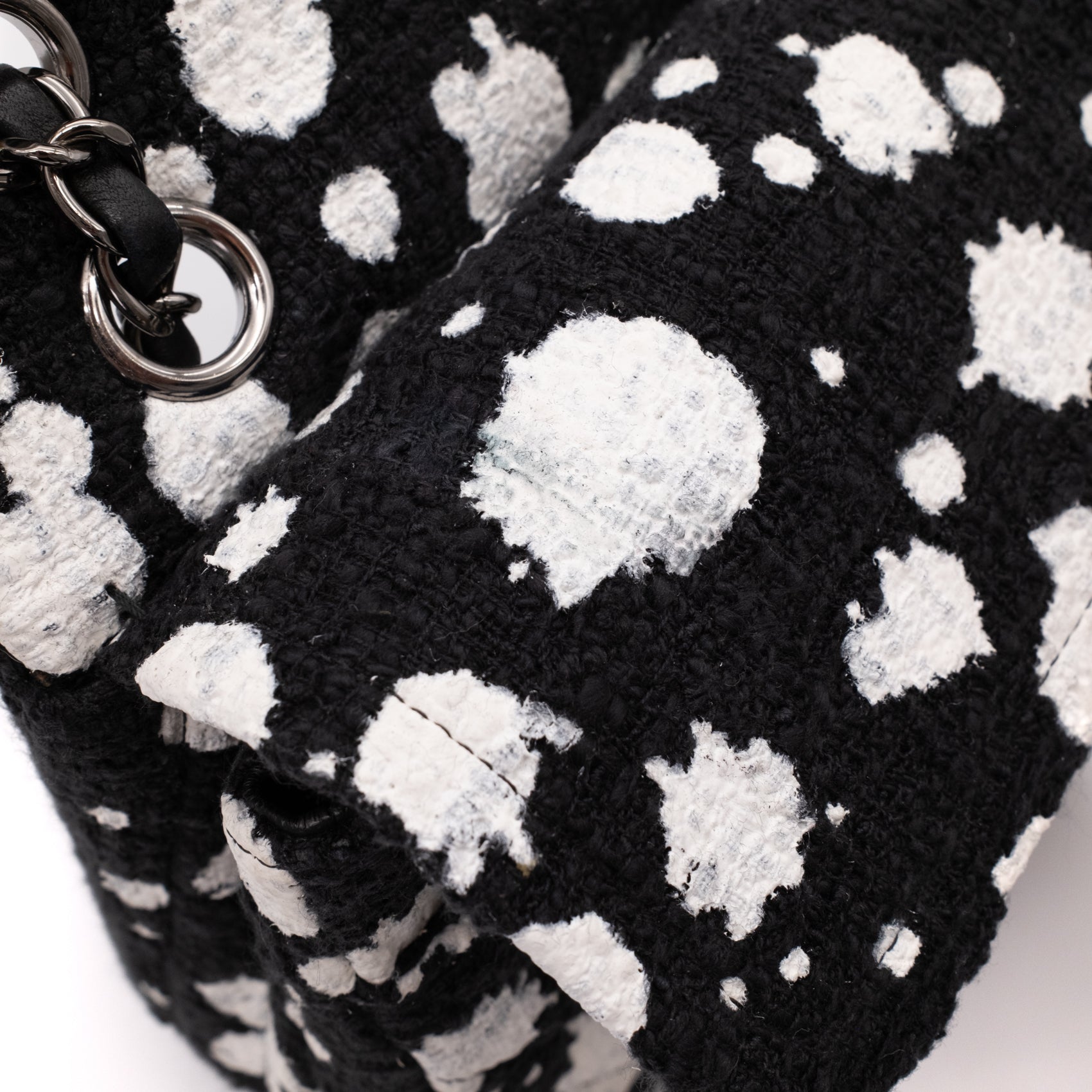 Chanel Classic Double Flap Medium Chevron Tweed Paint Splatter Black White
