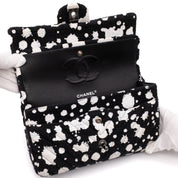 Chanel Classic Double Flap Medium Chevron Tweed Paint Splatter Black White