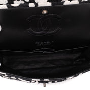 Chanel Classic Double Flap Medium Chevron Tweed Paint Splatter Black White