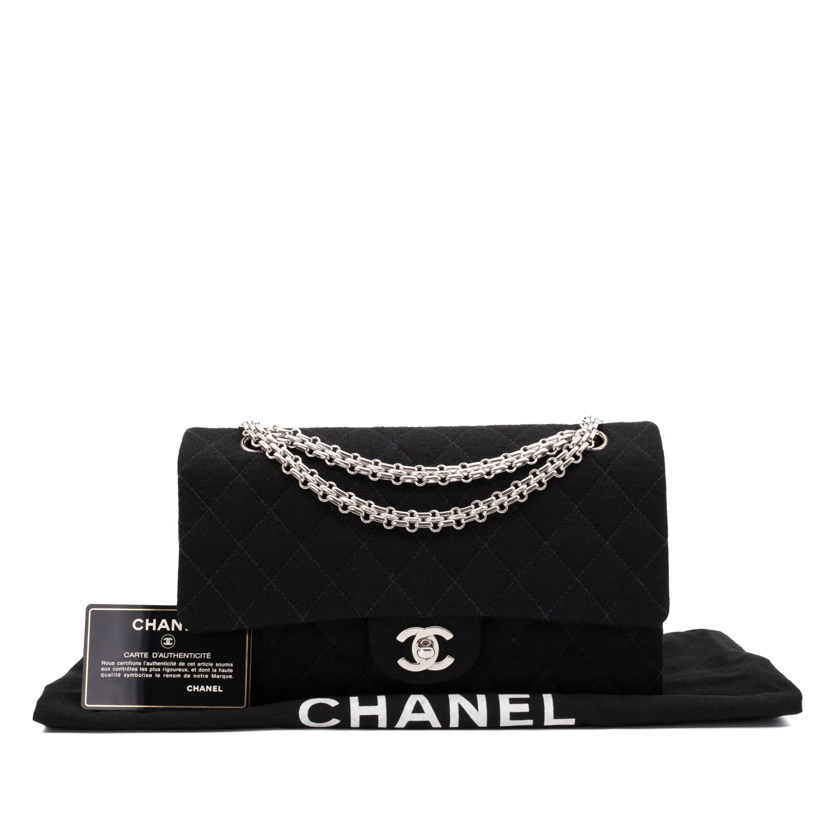 Chanel Classic Double Flap Medium Jersey Schwarz Mademoiselle PHW