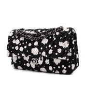 Chanel Classic Double Flap Medium Chevron Tweed Paint Splatter Black White