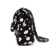 Chanel Classic Double Flap Medium Chevron Tweed Paint Splatter Black White