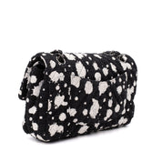 Chanel Classic Double Flap Medium Chevron Tweed Paint Splatter Black White