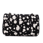 Chanel Classic Double Flap Medium Chevron Tweed Paint Splatter Black White