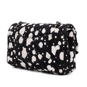 Chanel Classic Double Flap Medium Chevron Tweed Paint Splatter Black White