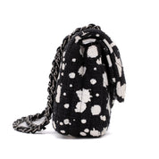 Chanel Classic Double Flap Medium Chevron Tweed Paint Splatter Black White