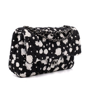 Chanel Classic Double Flap Medium Chevron Tweed Paint Splatter Black White