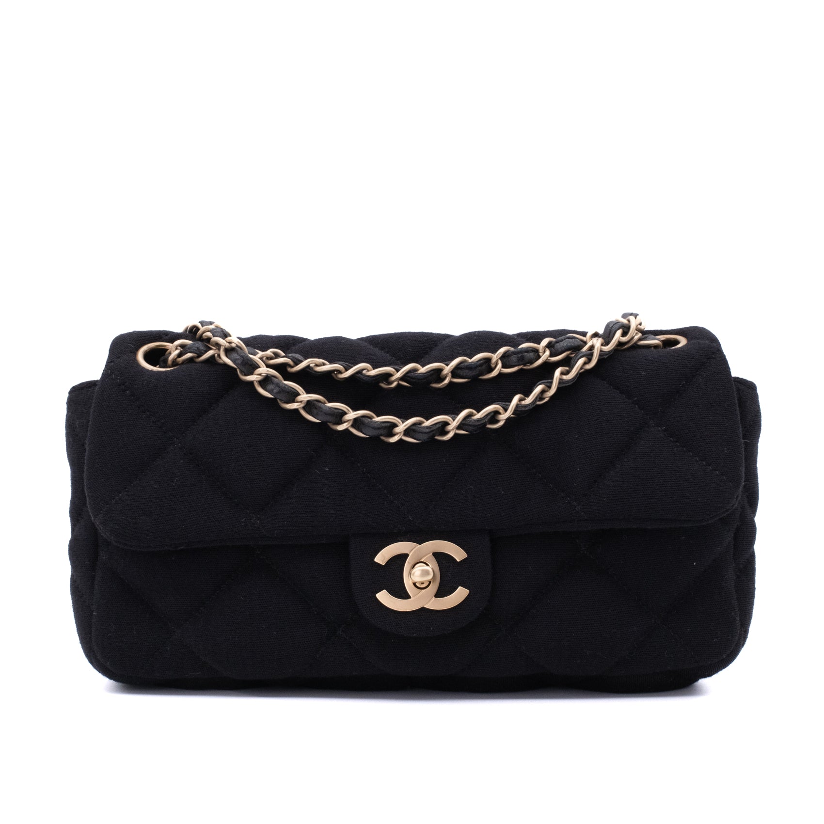 Chanel Classic Single Flap Bag East West Jersey Schwarz GHW Matt