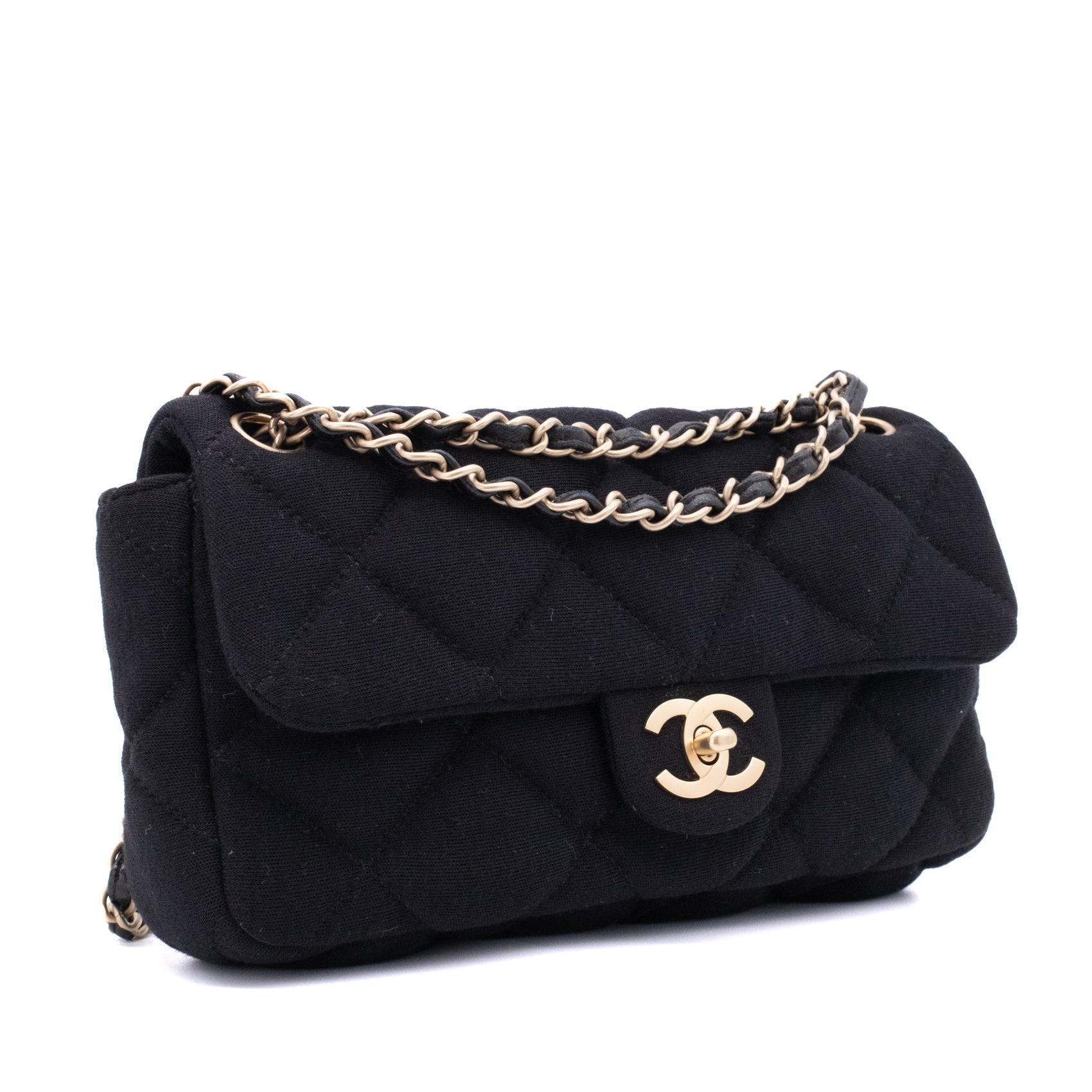 Chanel Classic Single Flap Bag East West Jersey Schwarz GHW Matt