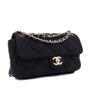 Chanel Classic Single Flap Bag East West Jersey Schwarz GHW Matt
