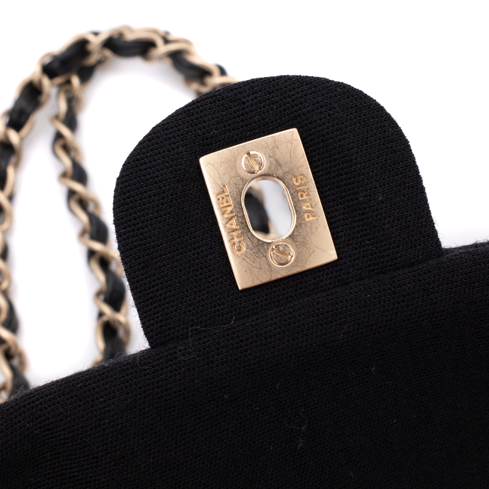 Chanel Classic Single Flap Bag East West Jersey Schwarz GHW Matt
