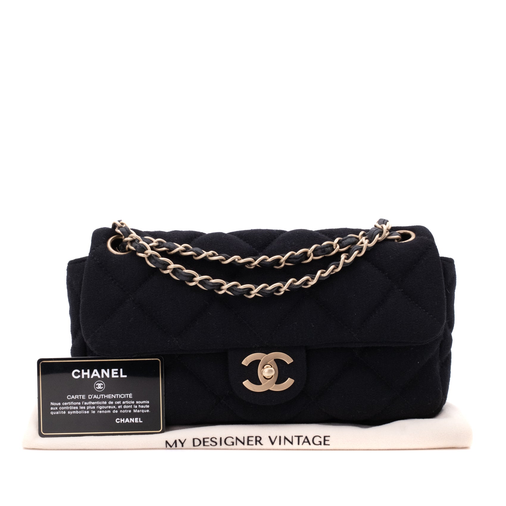 Chanel Classic Single Flap Bag East West Jersey Schwarz GHW Matt