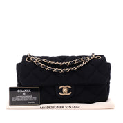 Chanel Classic Single Flap Bag East West Jersey Schwarz GHW Matt