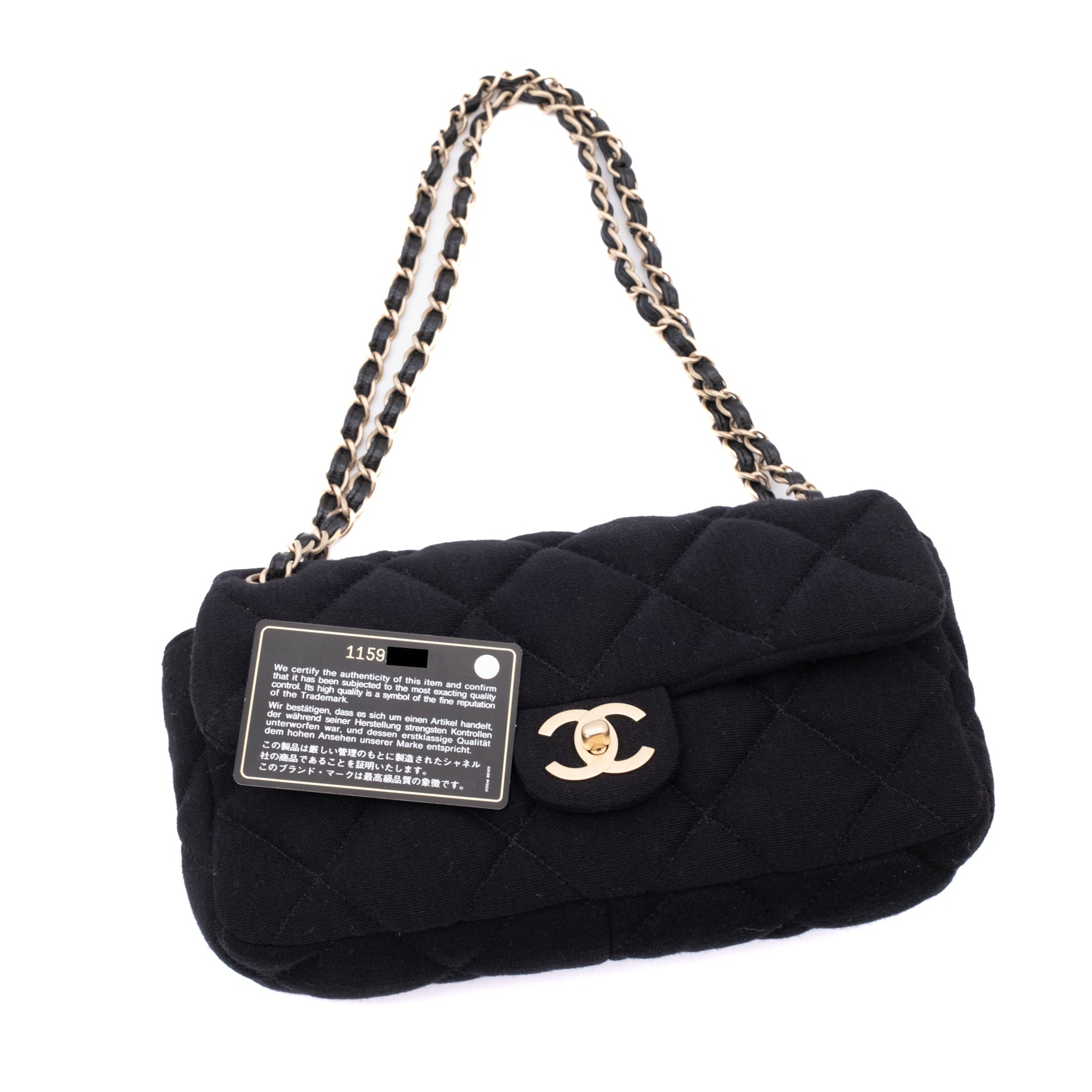Chanel Classic Single Flap Bag East West Jersey Schwarz GHW Matt