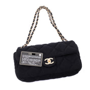 Chanel Classic Single Flap Bag East West Jersey Schwarz GHW Matt