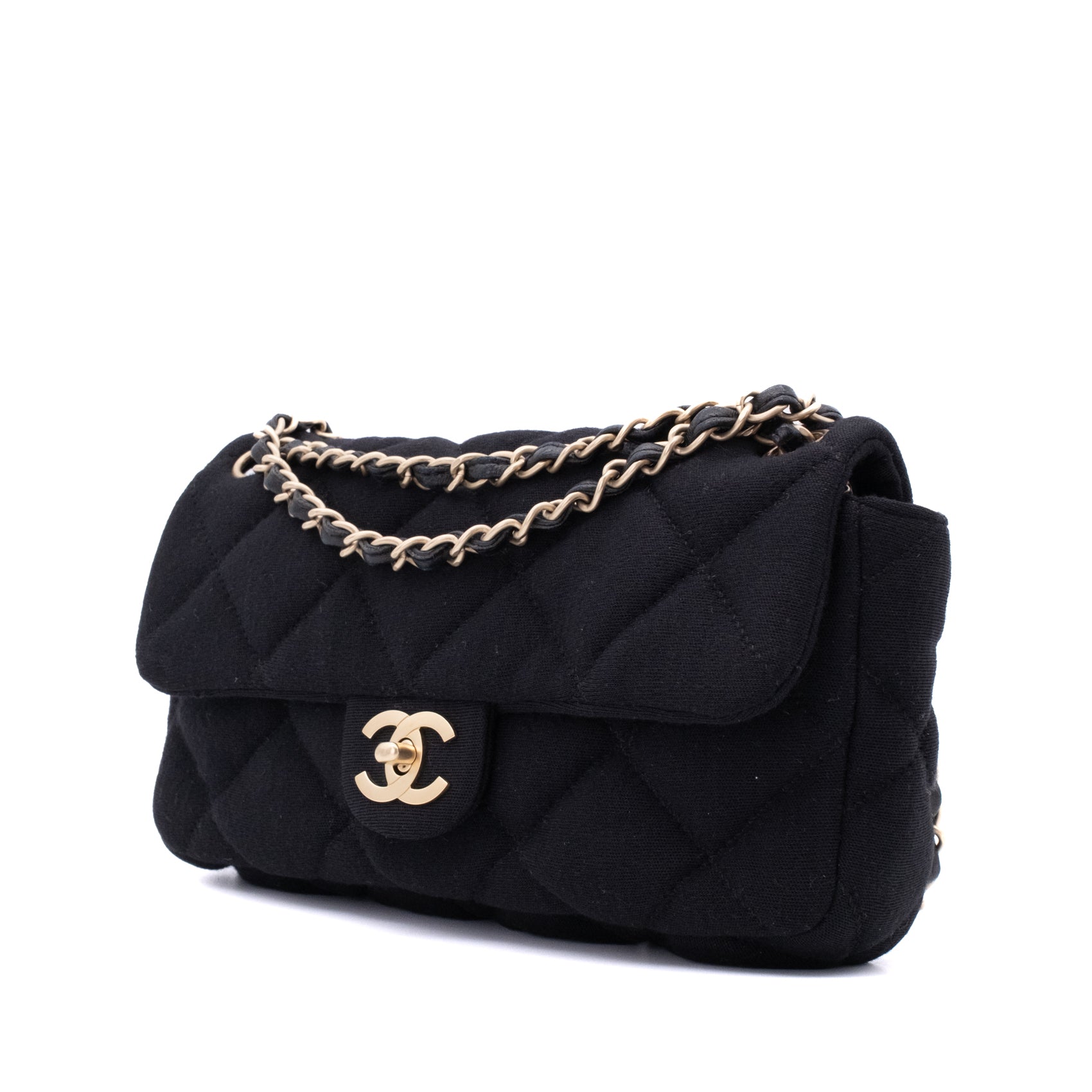 Chanel Classic Single Flap Bag East West Jersey Schwarz GHW Matt