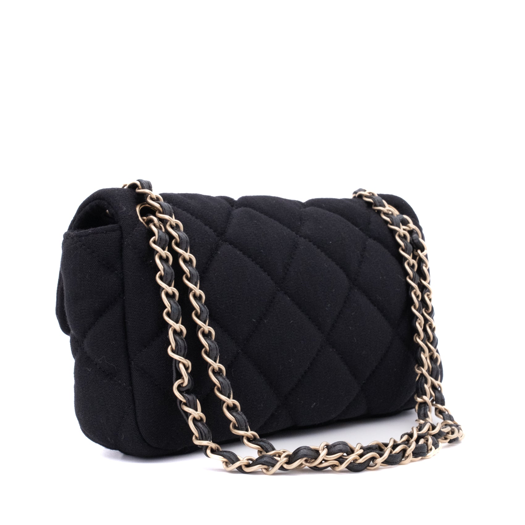 Chanel Classic Single Flap Bag East West Jersey Schwarz GHW Matt