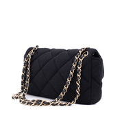Chanel Classic Single Flap Bag East West Jersey Schwarz GHW Matt