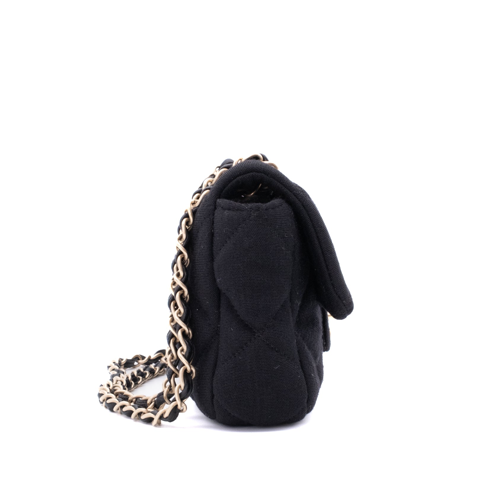 Chanel Classic Single Flap Bag East West Jersey Schwarz GHW Matt