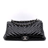 Chanel Classic Single Flap Schultertasche Accordion Chevron Lackleder Schwarz SHW