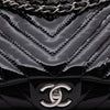 Chanel Classic Single Flap Schultertasche Accordion Chevron Lackleder Schwarz SHW