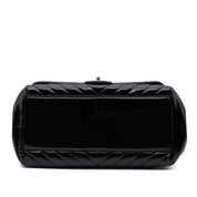 Chanel Classic Single Flap Schultertasche Accordion Chevron Lackleder Schwarz SHW