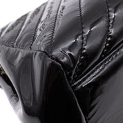 Chanel Classic Single Flap Schultertasche Accordion Chevron Lackleder Schwarz SHW