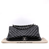 Chanel Classic Single Flap Schultertasche Accordion Chevron Lackleder Schwarz SHW