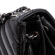 Chanel Classic Single Flap Schultertasche Accordion Chevron Lackleder Schwarz SHW