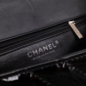 Chanel Classic Single Flap Schultertasche Accordion Chevron Lackleder Schwarz SHW