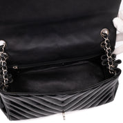 Chanel Classic Single Flap Schultertasche Accordion Chevron Lackleder Schwarz SHW