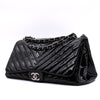 Chanel Classic Single Flap Schultertasche Accordion Chevron Lackleder Schwarz SHW