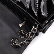 Chanel Classic Single Flap Schultertasche Accordion Chevron Lackleder Schwarz SHW