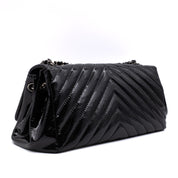 Chanel Classic Single Flap Schultertasche Accordion Chevron Lackleder Schwarz SHW