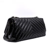 Chanel Classic Single Flap Schultertasche Accordion Chevron Lackleder Schwarz SHW