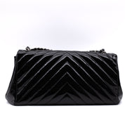Chanel Classic Single Flap Schultertasche Accordion Chevron Lackleder Schwarz SHW