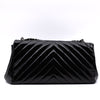 Chanel Classic Single Flap Schultertasche Accordion Chevron Lackleder Schwarz SHW