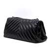 Chanel Classic Single Flap Schultertasche Accordion Chevron Lackleder Schwarz SHW